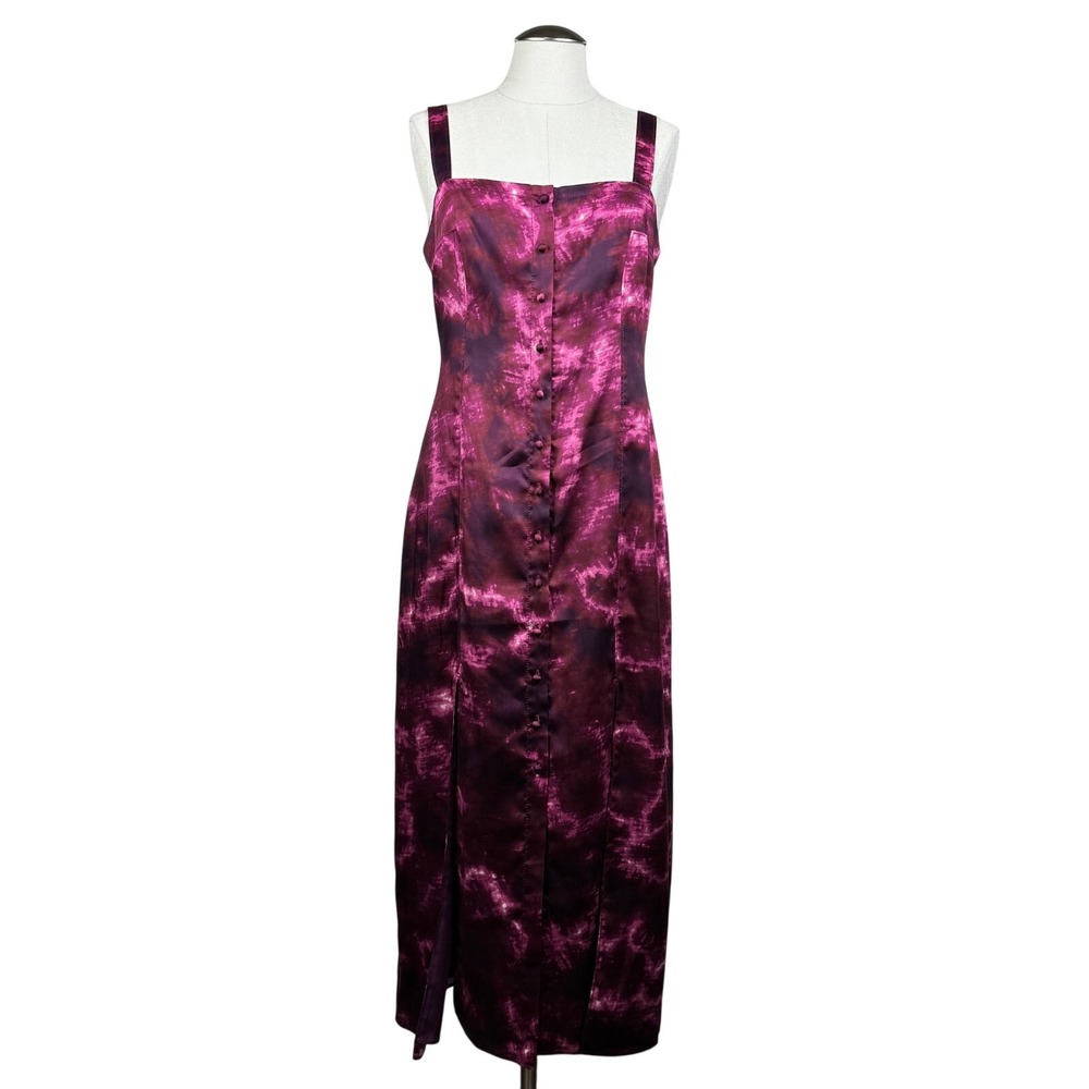 Cinq a Sept Women's Tie Dye Alexa Dress Fig‎ Multi Button Front Slit Maxi Size 6